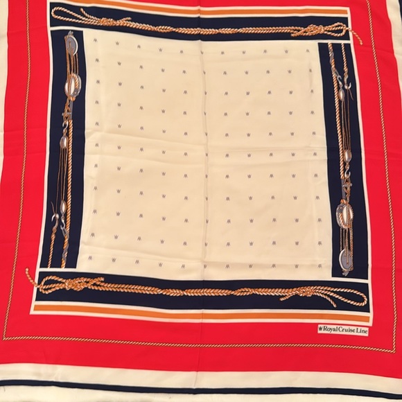 💯% Silk Scarf Royal Cruise line (OLCC-AF) Red White Blue Gold - Picture 5 of 7